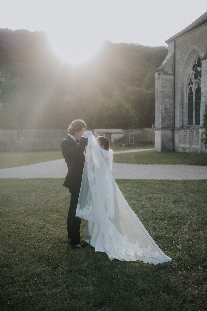 Couple in Chateau wedding in France, Abbaye de Reigny, France Wedding Photographer, Pia Bacino featured on Tatler Magazine Weddings